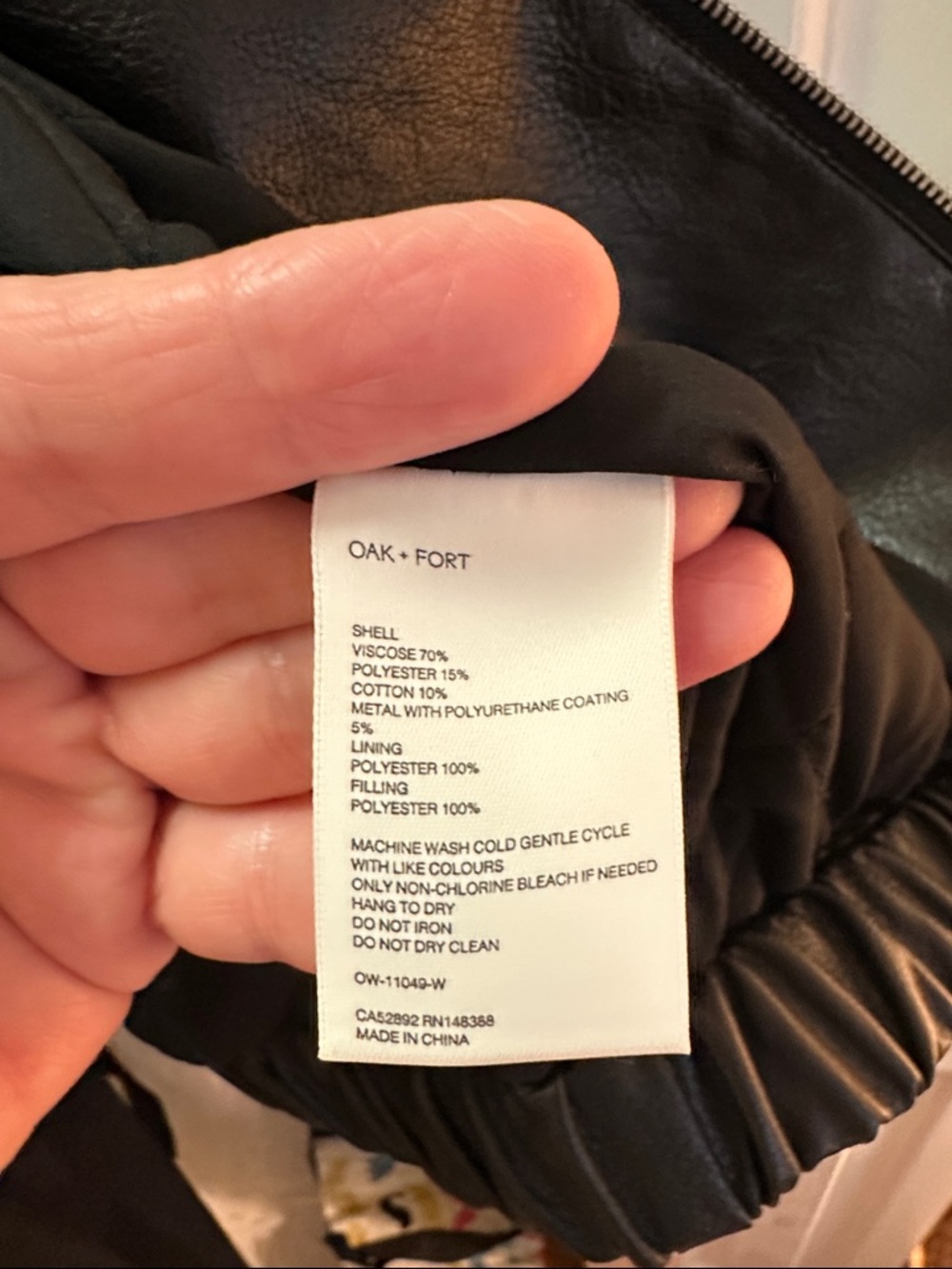 Oak + Fort Classic Black Leather Bomber Jacket - Picture 9 of 10